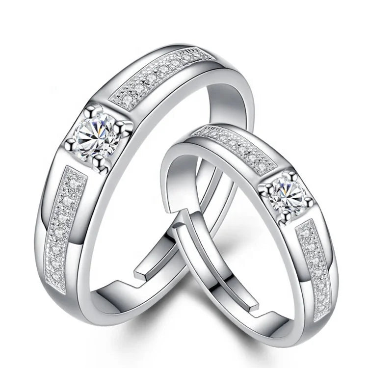 JQ52 Sterling Silver 925 Oath Couples Ring Opening Female Fashion Simple Student Diamond Crystal Ring Female Jewelry Bizuteria
