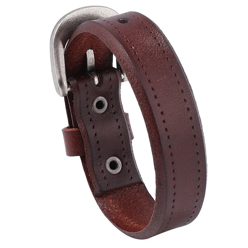 Trendy Vintage Cowhide Leather Bracelet for Men Real Cowhide Adjustable Bangles Hand Accessories Rock Punk Fashion Style Male