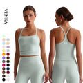 Women Flat Neck Crisscross Shoulder Straps Sling Fitness Wear Crop Top Girl High Strength Shockproof Sports Yoga Bra With Pads