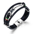 Adjustable Stainless Steel Clasp Rock Music Guitar Charm Multi Layer Woven Leather Wrap Bracelets for Men Jewelry PH1355