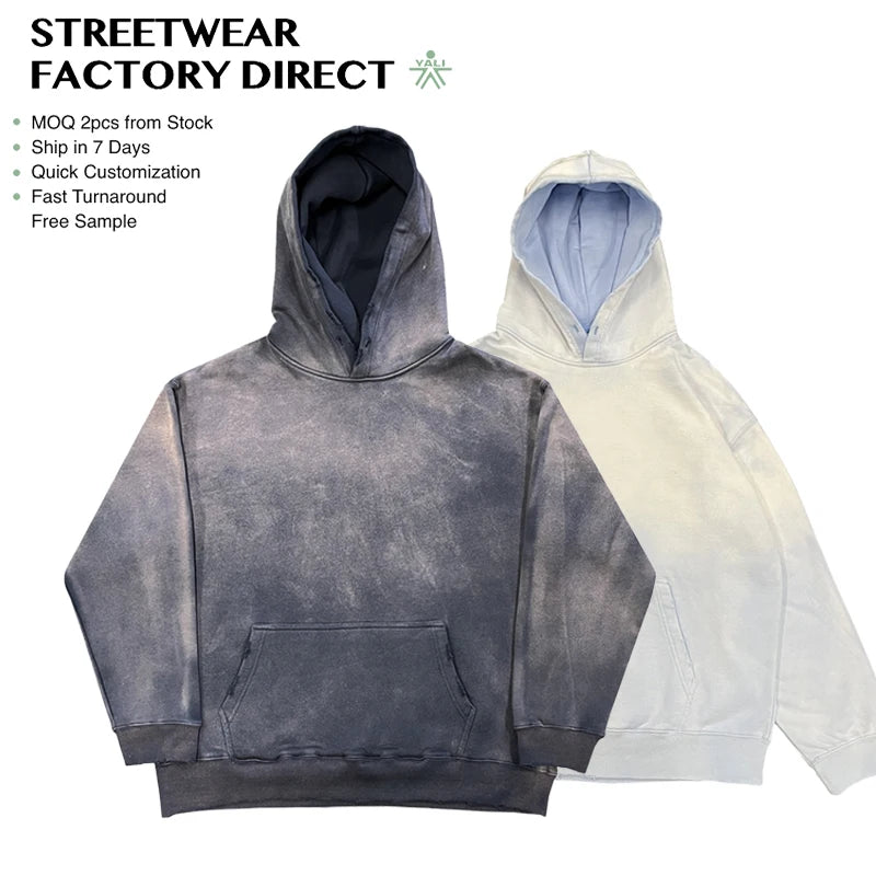 Street Wear Oversized Distressed Vintage Washed Custom Hoodies 450 Gsm Manufacturers 100% Cotton Plain Pullover Crop Hoodie