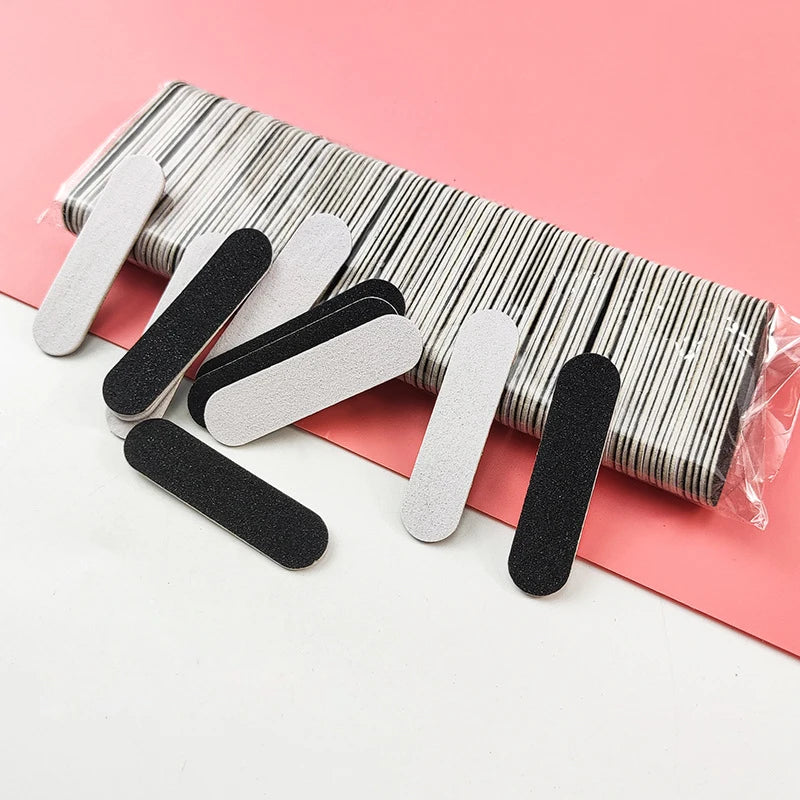 Small Size 4.8*1.2cm Double-Sided Disposable Nail File Black White Plastic Material for Nail Care Pedicure Manicure Press Nails