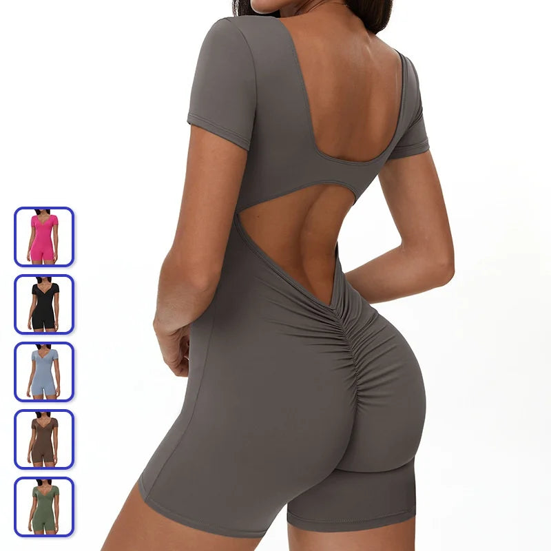 Scrunch Butt Lift One Piece Yoga Jumpsuit Shorts for Women Gym Bodysuit Pilates Fitness Workout Romper Jumpsuit