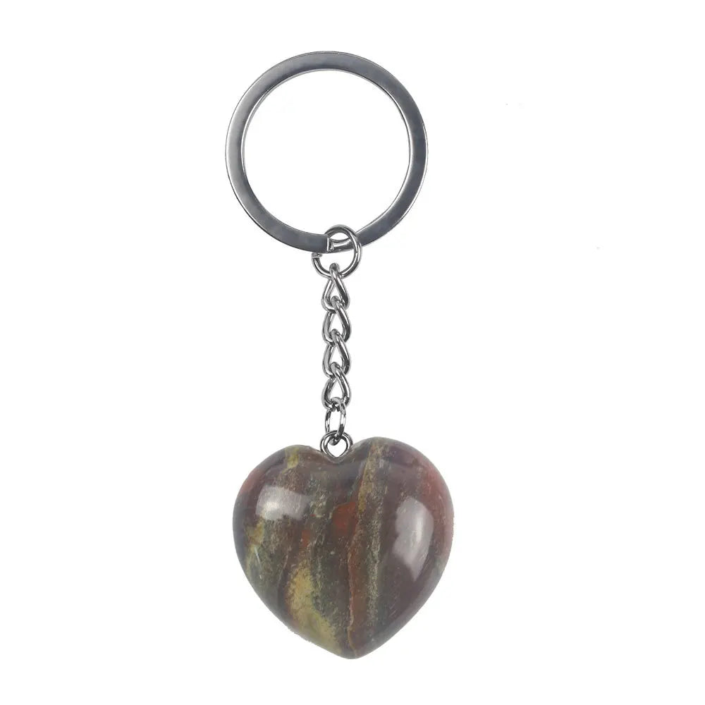 HZ Best Price Natural Stone_ Love Keychain Heart Pendant Gift Accessories Raw Stone Red jasper Key Chain Folk Crafts
