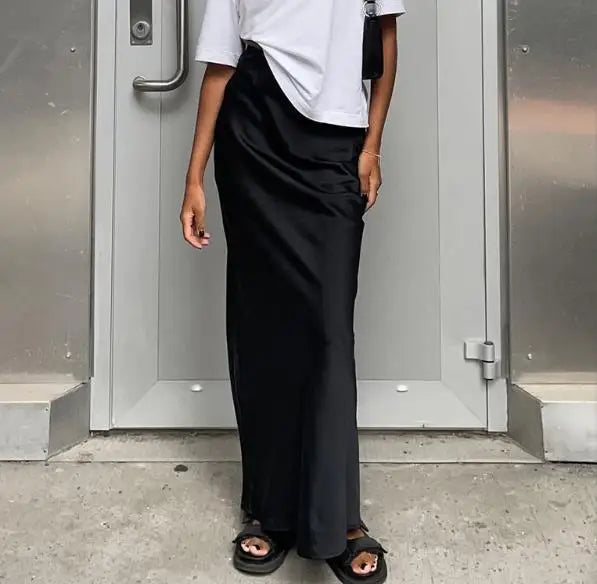 Enyami Boutique Clothing Spring Summer Casual Leisure Chic Ladies Elegant Maxi Mermaid Satin Women Maxi Skirt