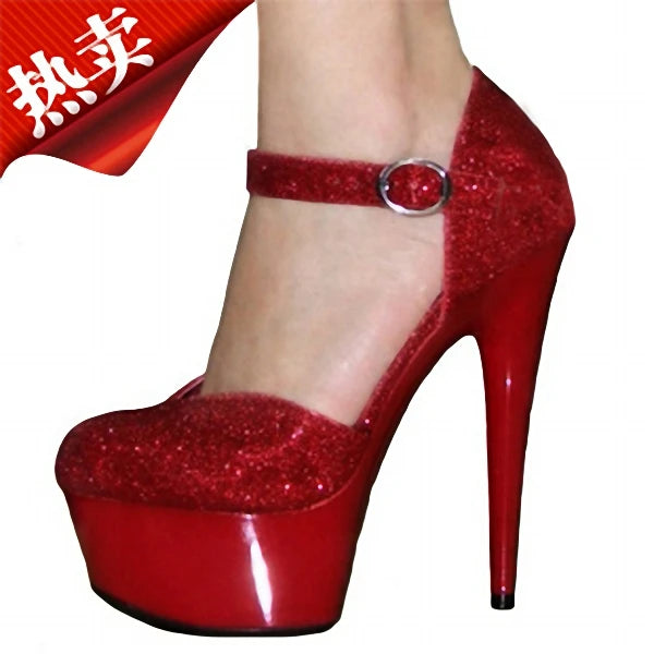 NewCrystal stiletto Full Dress Models 15 cm Nightclub  red pole dance high heels queen Party Fashion platform dance shoes Women