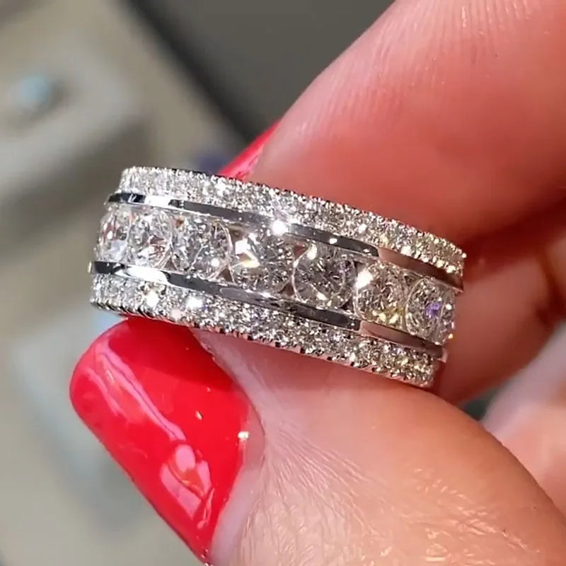 CAOSHI High Quality Women's Luxury Imitated Diamond Sparkling Round Finger Band Rings for Wedding Silver Plated Rings Girl Gift