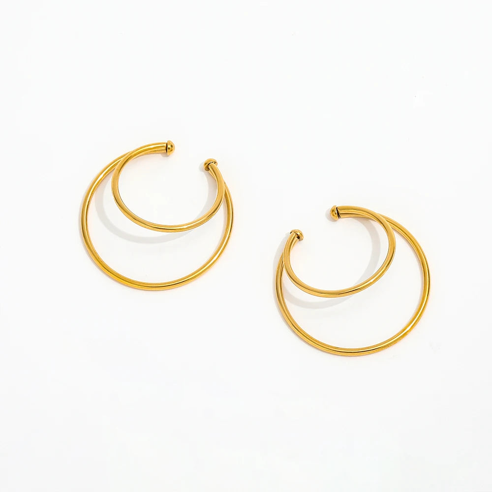 New Trendy Earring 18K Gold Plated Double-layer Lines Cuff Earrings for Women Stainless Steel Earrings Wholesale