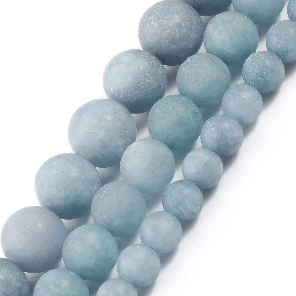 Wholesale 6/8/10MM Round Matte Dyeing Blue Jade Chalcedony Stone Semi Gemstone Loose Beads for Jewelry Making