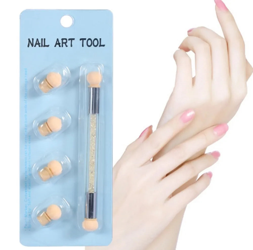 BIN UV Gel Nail Gradient Sponges Pen With 4Pcs Replaceable Sponge Heads Double Head Nail Ombre Brush
