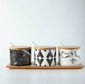 Nordic Ceramic Seasoning Jar Set Household Herb & Spice Box with Bamboo Tray