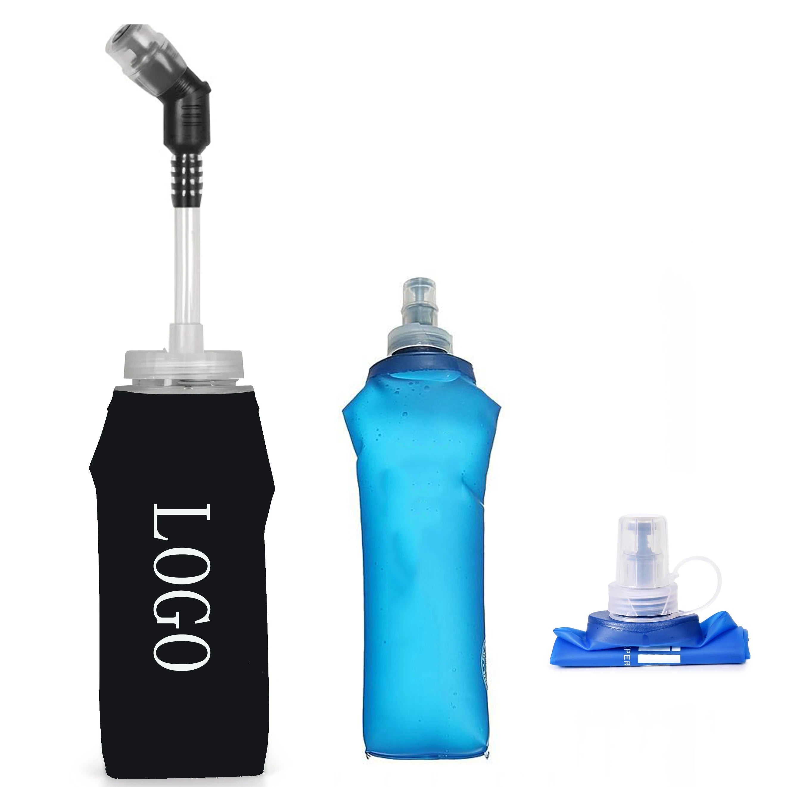 250ml New Designer Lightweight Reusable Sport Collapsible Blue Black TPU Soft Portable Waterbottle Flask Handheld Running