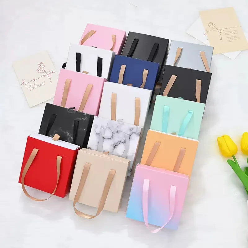 MU Factory Drawer Jewelry Box Gift Ring Earrings Paper Box Macaron Color Portable Handle Packaging Gift Bag Boxes