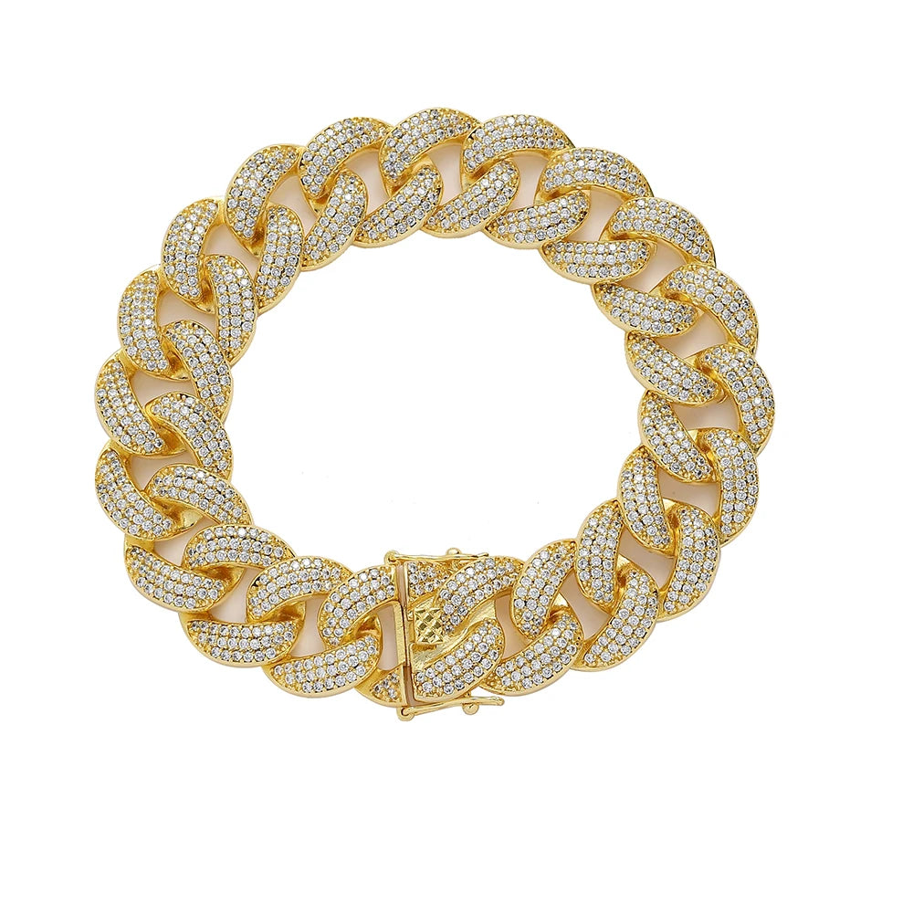 BB014 19mm 8inch 9inch Bracelet Iced Out Bling Bling Brass Cuban Bracelet Hip Hop Micro Pave Jewelry