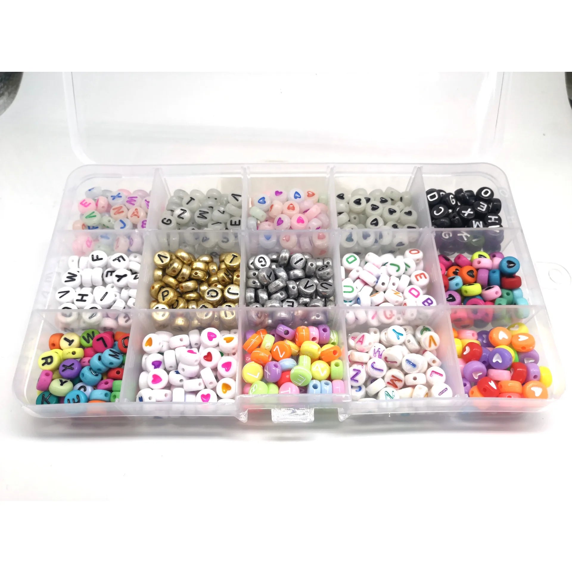7*4mm Night Glow Letter Beads Set 15 Grids Box Letter Smile Heart Beads DIY Bracelet Necklace Jewelry Accessories