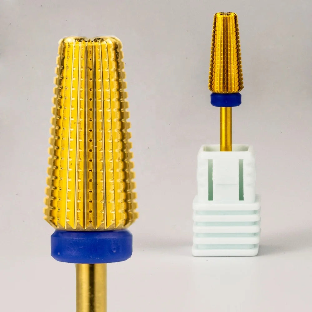 Straight Cutting Teeth Super Quality Safety Professional Tapered Barrel E File Tungsten Carbide 5 in 1 Nail Drill Bits Gold