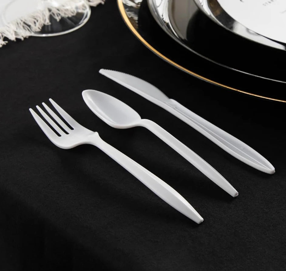 6 Inch Biodegradable Cornstarch Cutlery Disposable Flatware Sets for Parties-Includes Spoon Fork Knife Tableware