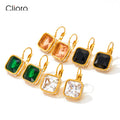 Luxury Shining Women Jewelry Gold Plated Green Cz Stainless Steel Geometric Earrings Square Emerald Hoop Earrings