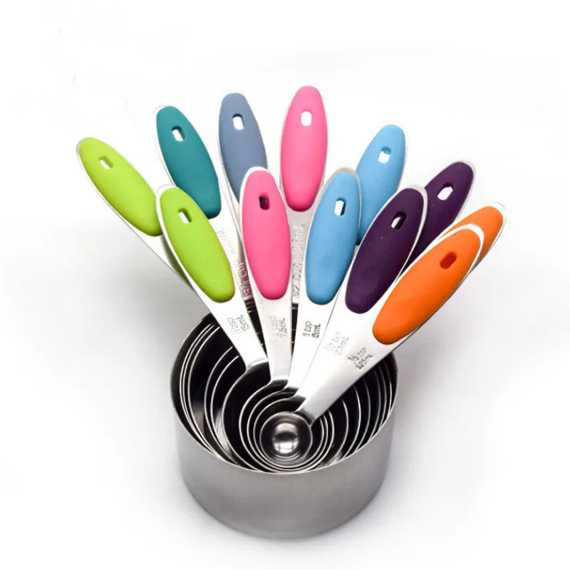 Eco-Friendly Baking Tools  Stainless Steel Metal Measuring Cups & Brush Measuring Spoon Set