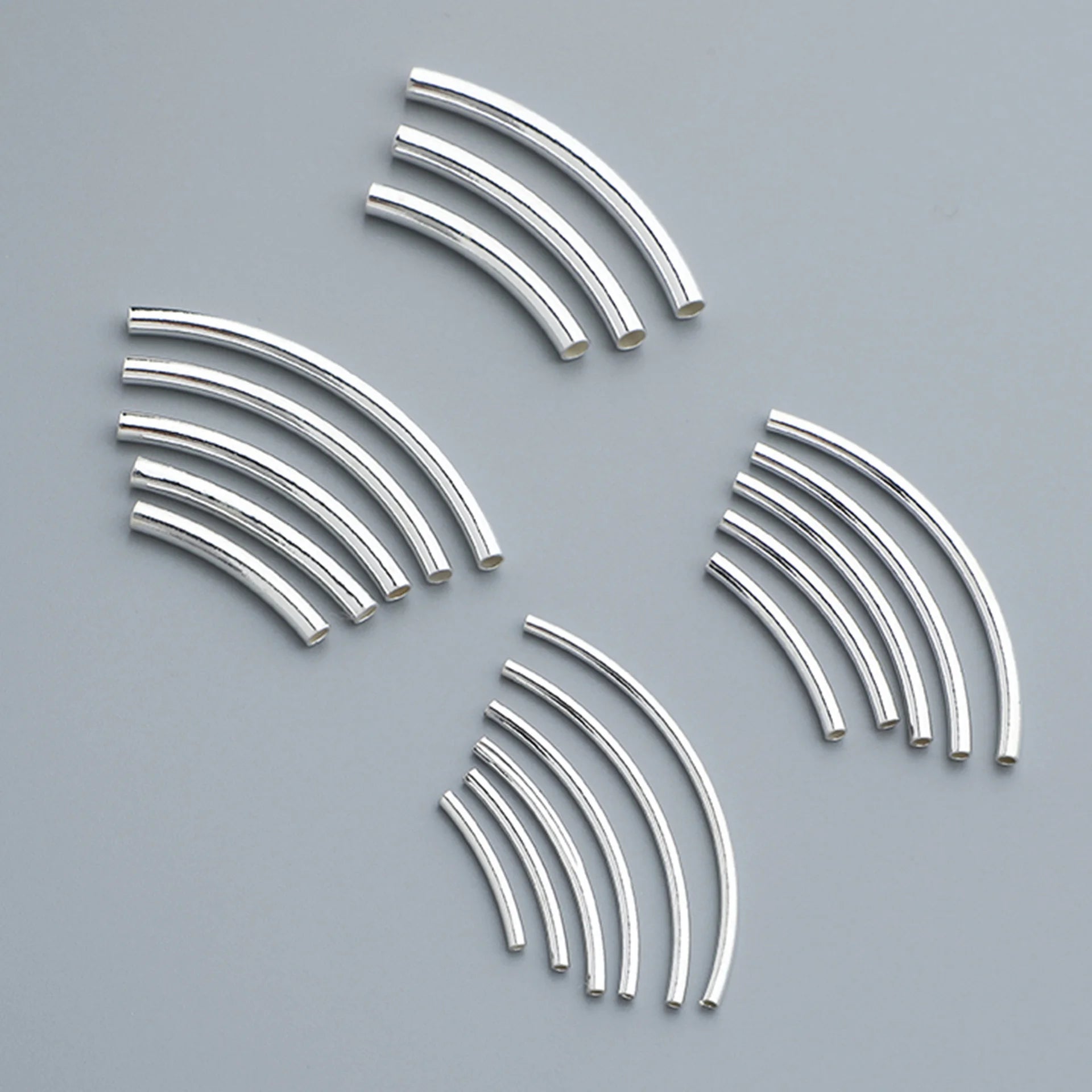 Wholesale 10mm-50mm Curved Tube 925 Sterling Silver Curved Tubes Spacer Bars Tubes Beads for Diy Jewelry Bracelet Finding