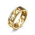 2024 BM Fashion Jewelry Hip Hop Cuban Link Stainless Steel Ring Gold/Sliver/Black Cool Inoxidable Ring for Women Men