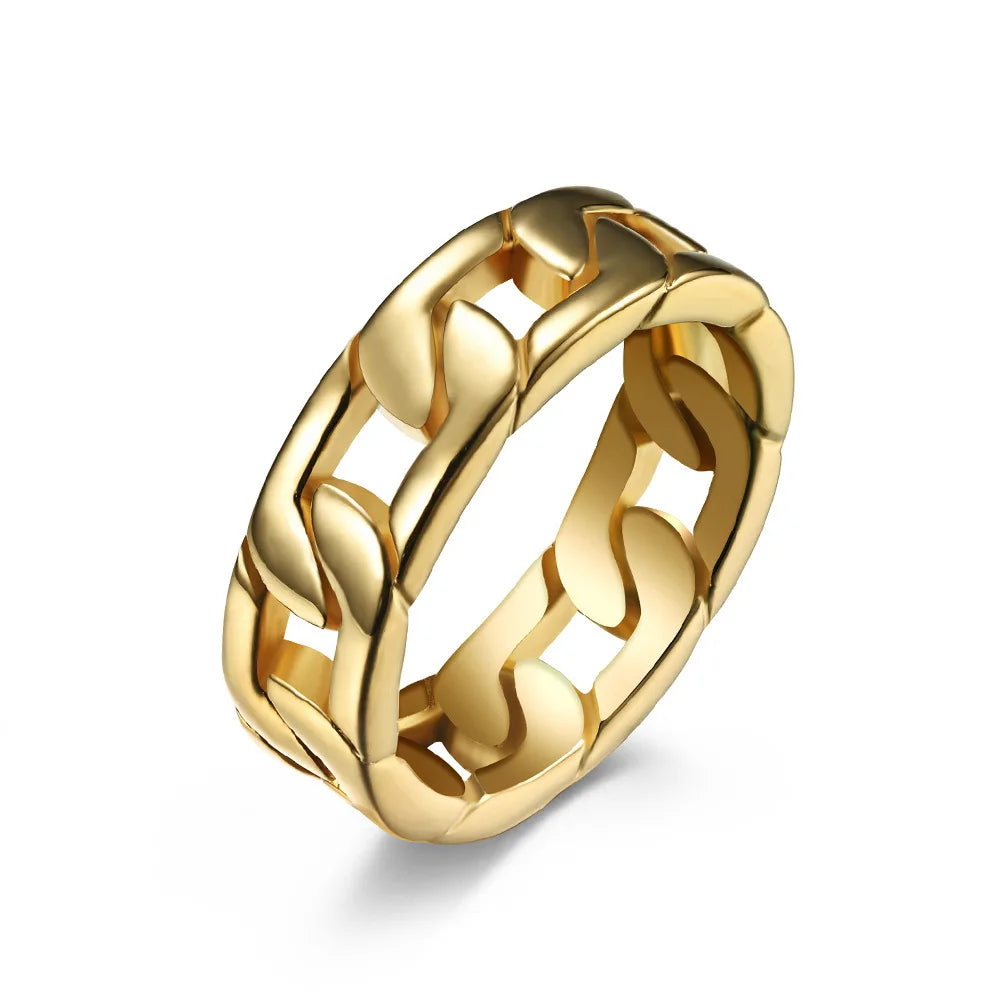2024 BM Fashion Jewelry Hip Hop Cuban Link Stainless Steel Ring Gold/Sliver/Black Cool Inoxidable Ring for Women Men