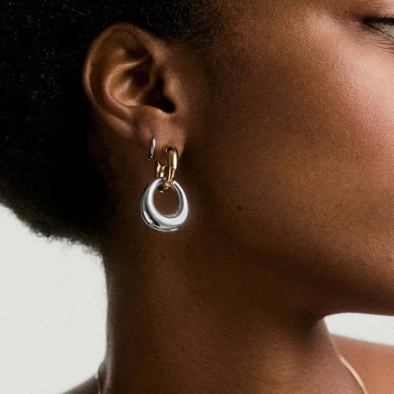 Popular Irregular Geometric Stainless Steel Earrings Delicate Gold Steel Color 18K Gold Hoop Earrings for Women