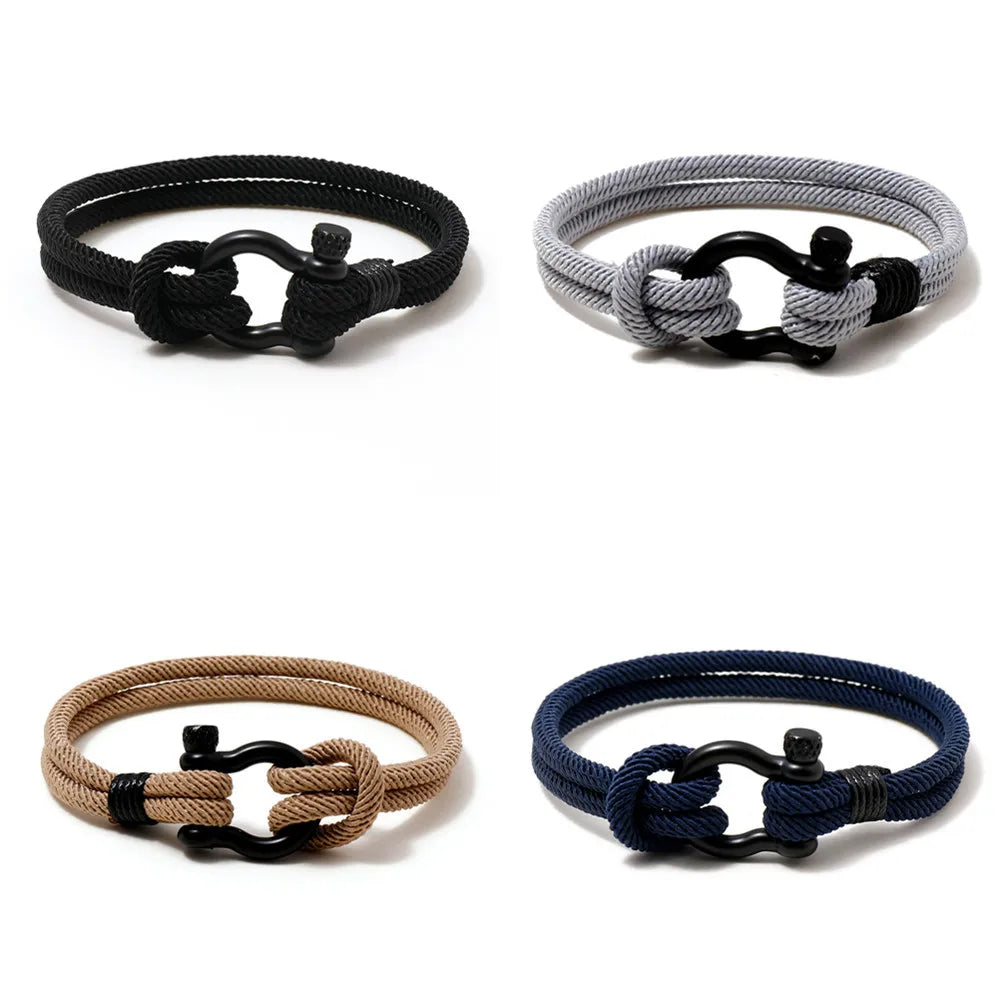 Unisex Outdoor Survival Milan Rope Shackle Bracelet Simple Design Stainless Steel Horseshoe Bracelet Fashion Charm Bracelets