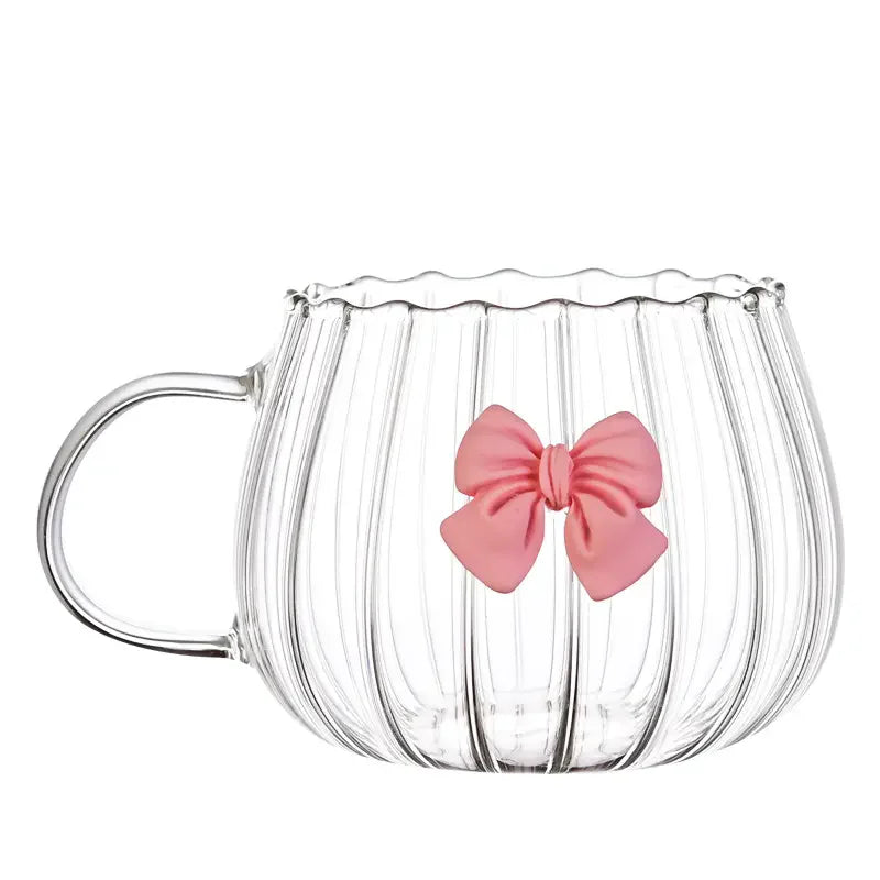 High Quality Borosilicate Heat Resistant Glass Cup Exquisite Bowknot Coffee Cup Fruit Juice Milk Tea Cup Creative Gift for Girls