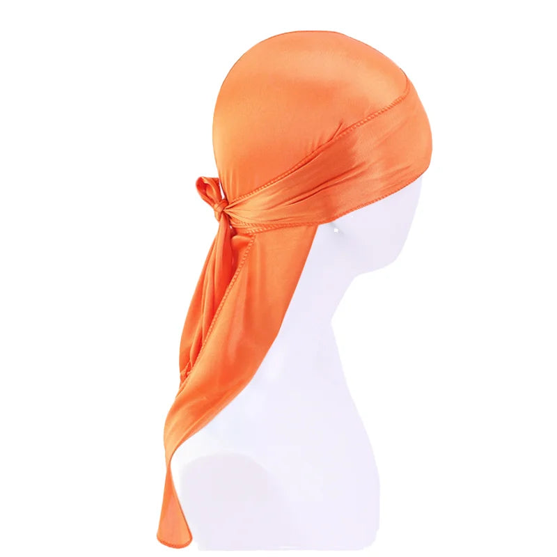 Custom Logo Hair Accessories Bandana Thickness Silky Durag Long Tail Solid Color HeadWrap Polyester Durag for Men Women