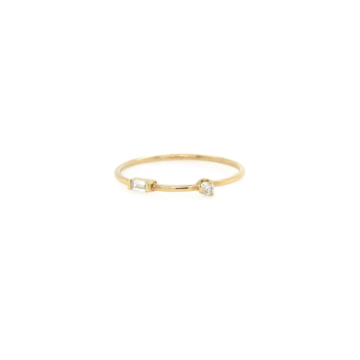 LOZRUNVE Sterling Silver 925 Delicate Baguette and Round Cubic Zirconia Stacking Ring Gold Plated