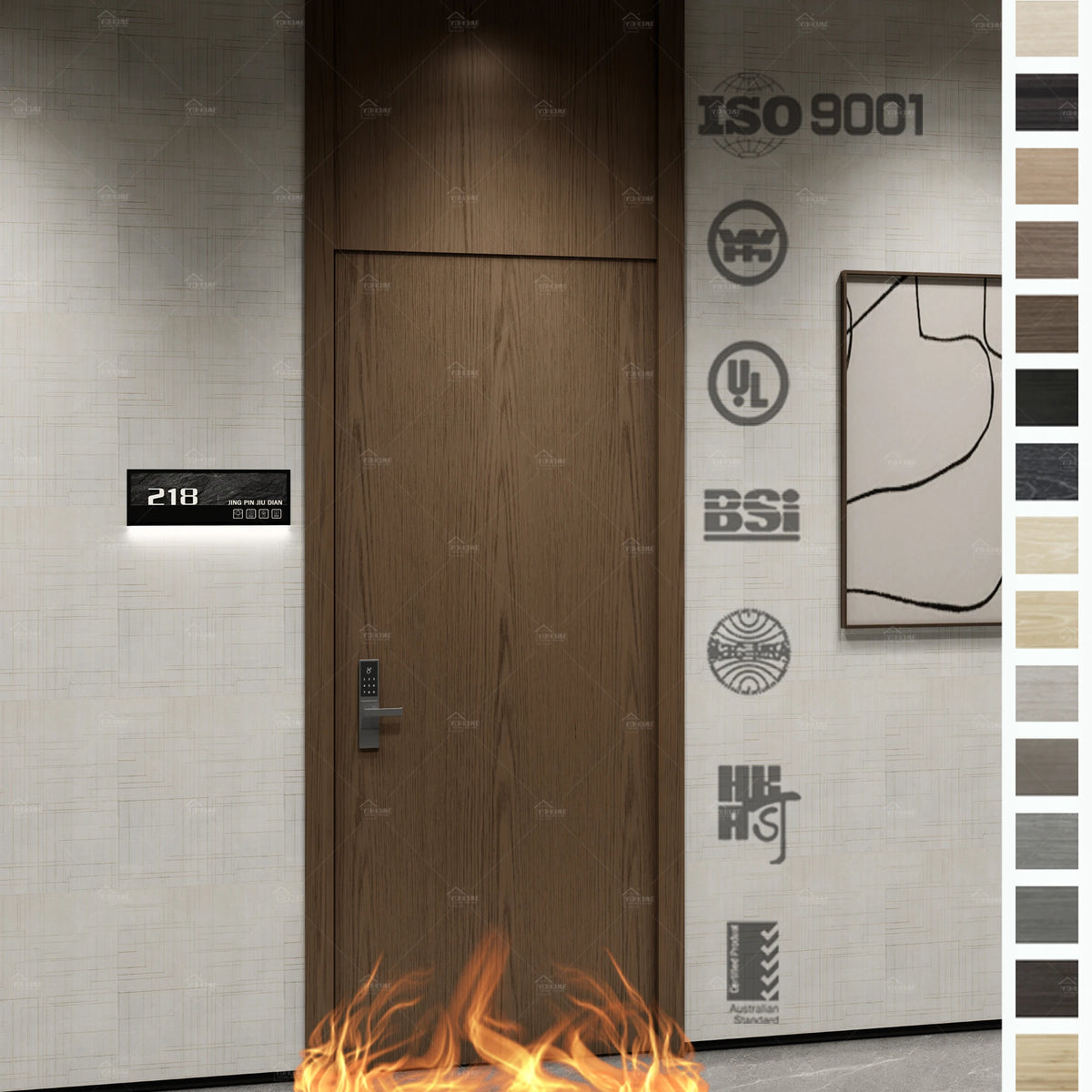 China Top Factory Custom 5 Star Hotel Acoustic Soundproof Doors Wood Fire Resistant Doors Hotel Room Digital Doors MegaBDM