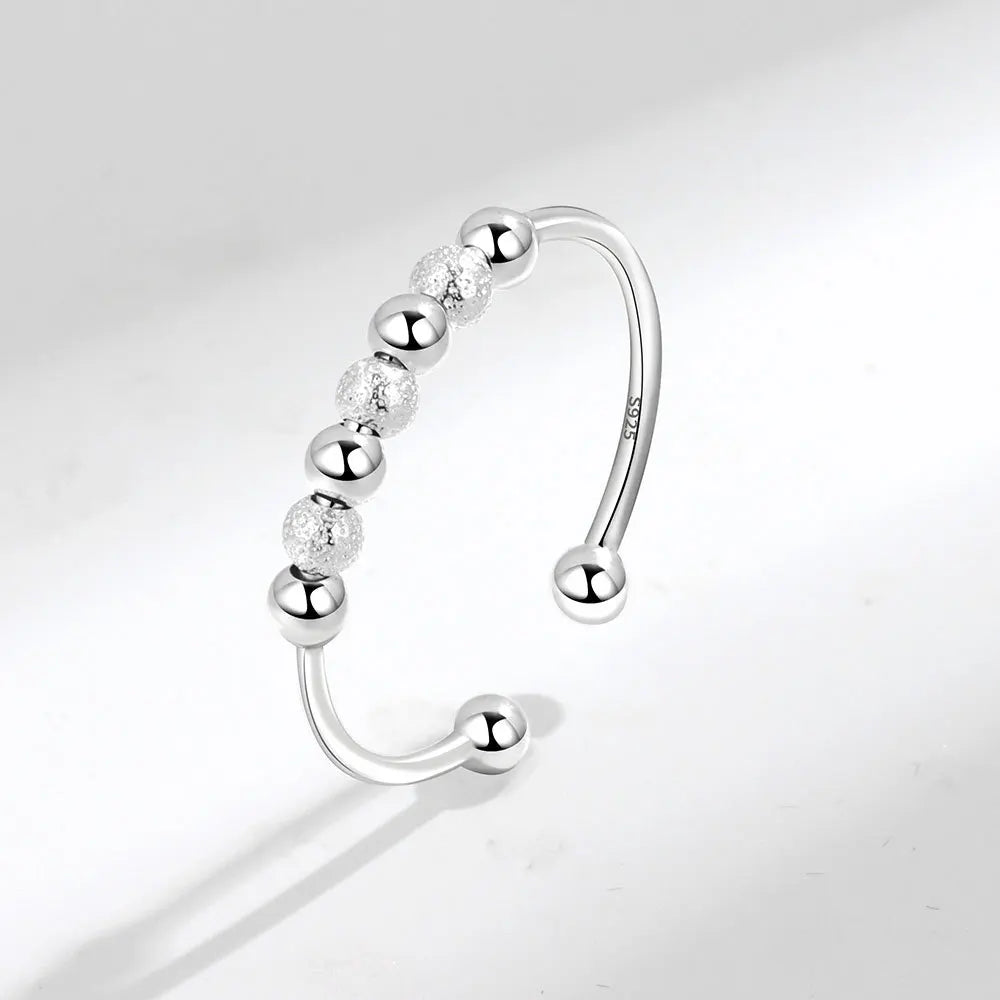 Korean Version S925 Sterling Silver Beaded Stress Relief Ring Hot New Wedding Gift Party Anxiety Decompression Cross-Border