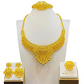24K Gold Plated Middle East Dubai New Bridal Jewelry Set Women's Necklace Earring Ring Bracelet 4Pcs Ornament Set