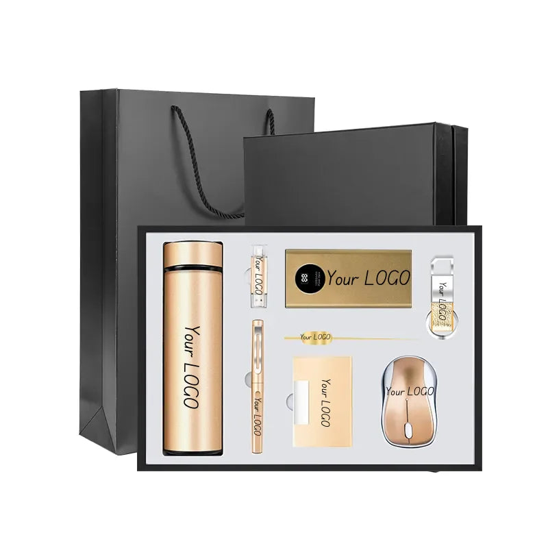 WD 10000mAh Wireless Power Bank 8-Piece Giveaway Gift Set Mouse Card Holder Pen USB Key Chain Stainless Steel Flask Bookmark
