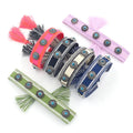 Ethnic Style Woven Tape Metal Rivet Turquoise Tassel Wrap Bracelet