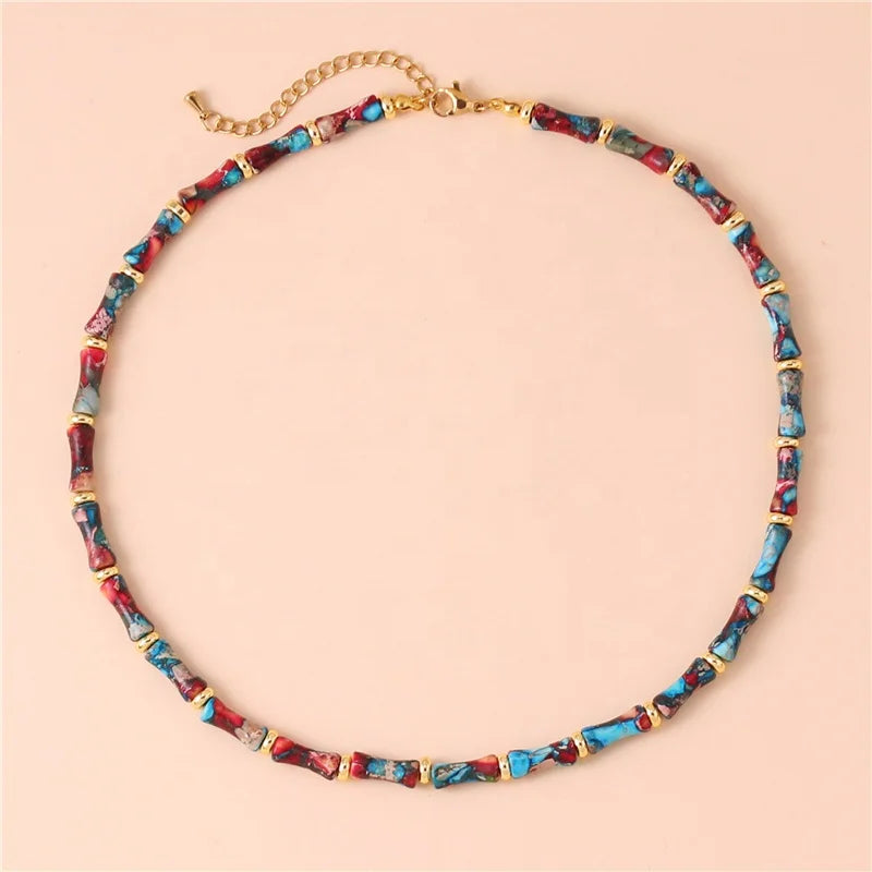 Latest Natural Stone Bamboo Tube Beads Choker Necklace Women Fashion Chain Short Collar Trendy Simple Jewelry Bijoux Wholesale