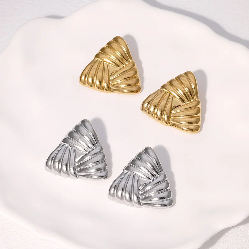 HOVANCI Triangle Stud Earrings Gold Plated Statement Jewelry Stainless Steel Exaggerated Large Wide Post Thick Hoop Earrings