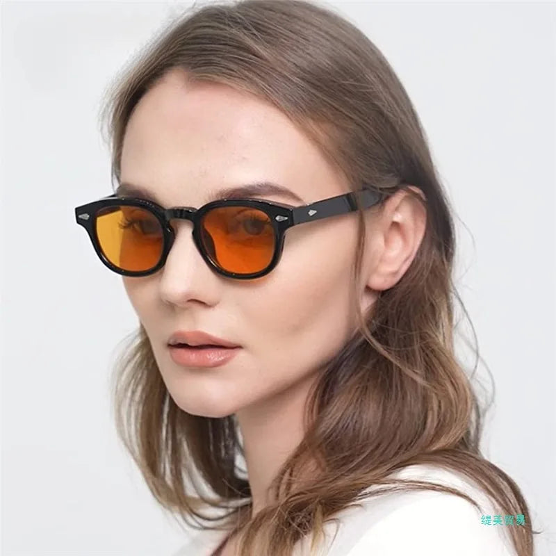 Custom Logo  Retro Fashion Men Women Punk Oval Sun Glasses UV400 Rivets Decoration Round Sunglasses Men Women