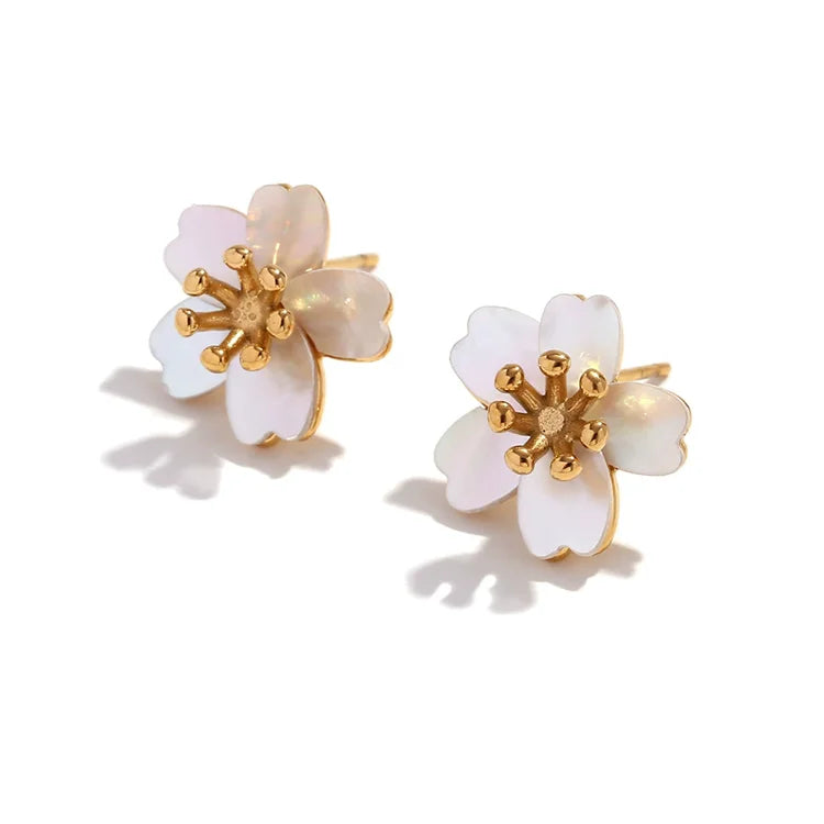 SP Korean Fashion Stainless Steel Natural Shell Flower Shape Stud Earrings