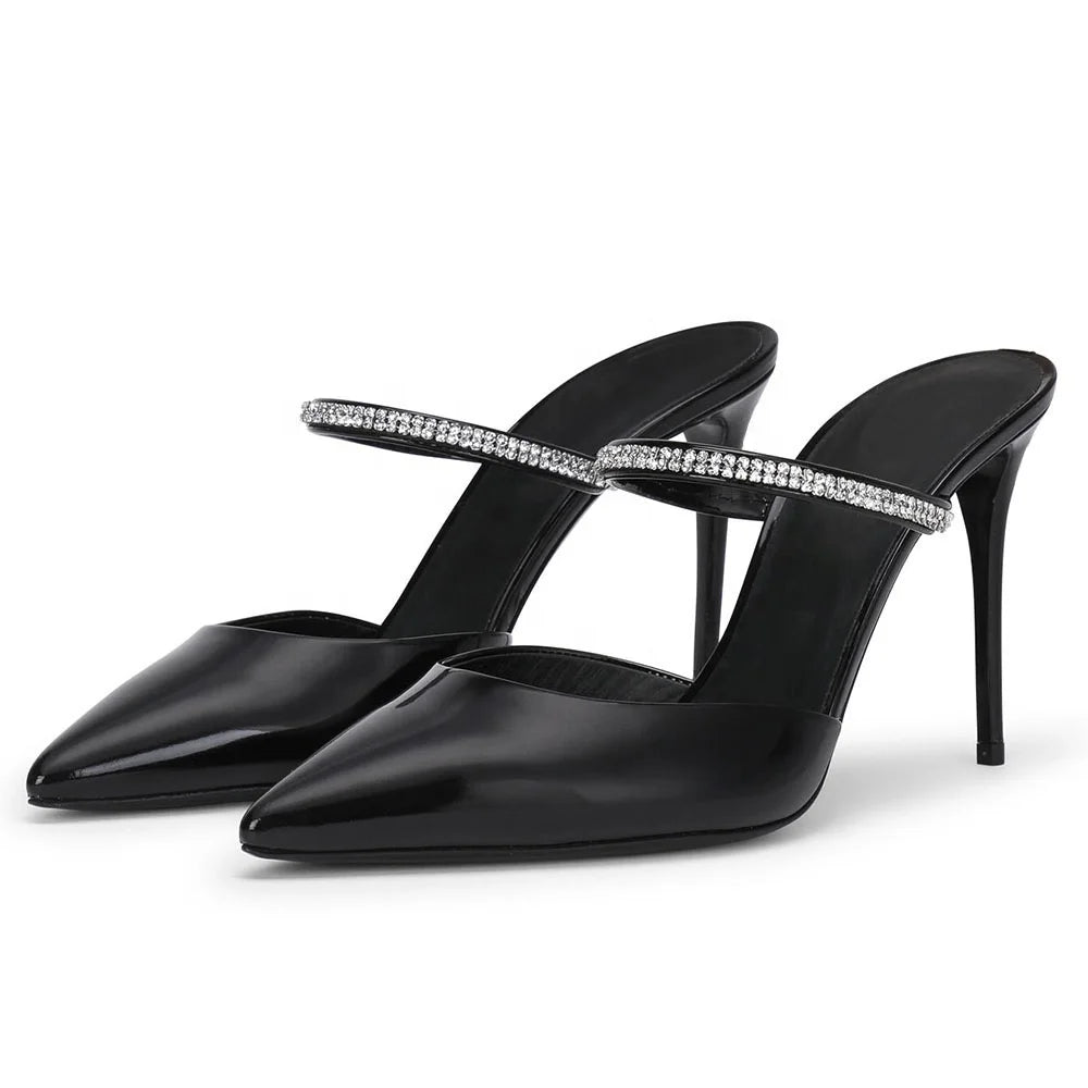 Gems Stone Closed Toe Stiletto Diamante High Heeled Mules Pumps Quality Custom Wome's Heels Diamond ODM