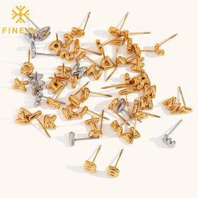 Trendy Minimalist Jewelry 18K Gold Plated Initial 26 Alphabet Balloon Bubble Charm Letter Stud Earrings