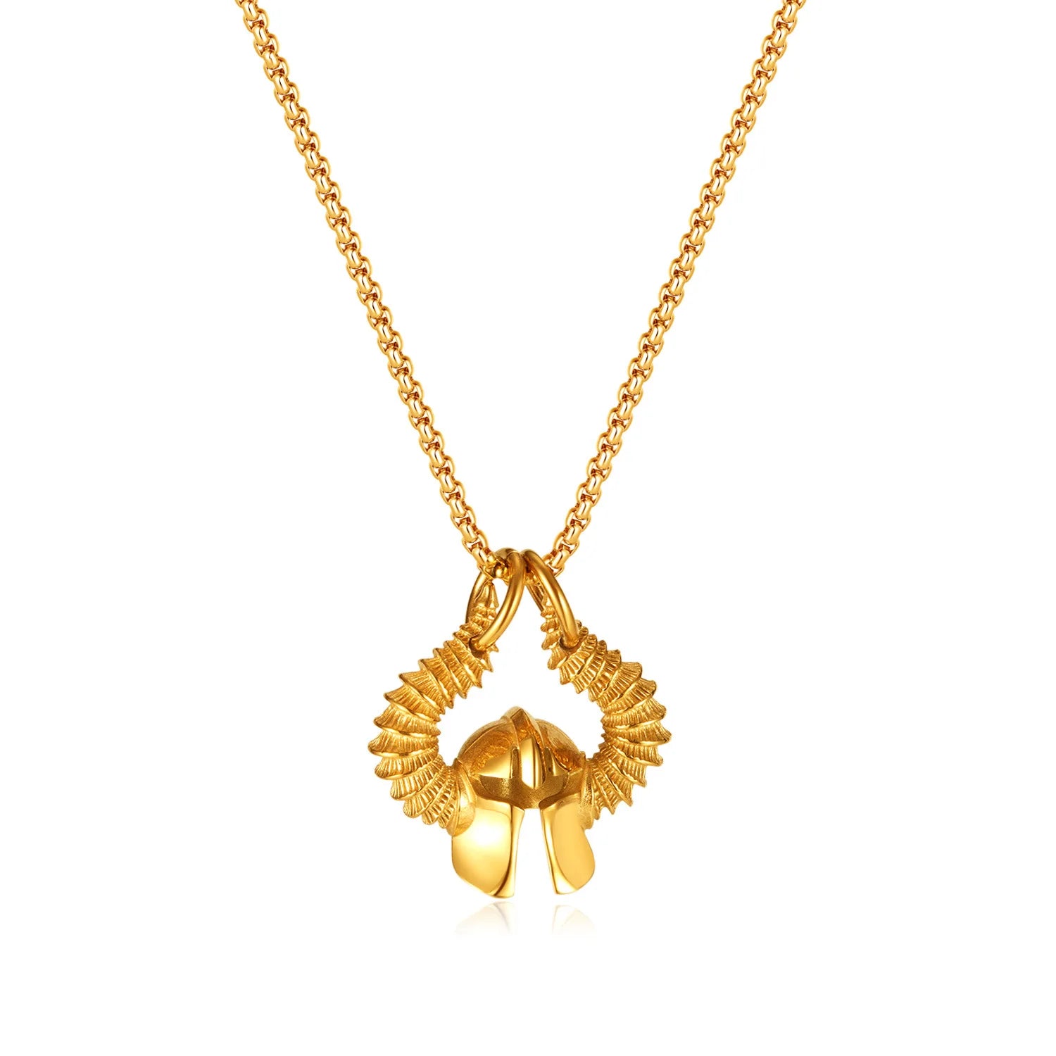 Men's Retro-Style Odin Helmet Charm Necklace Stainless Steel Gold Plated Claw Setting Hip-Hop Fashion Wedding Party Engagement