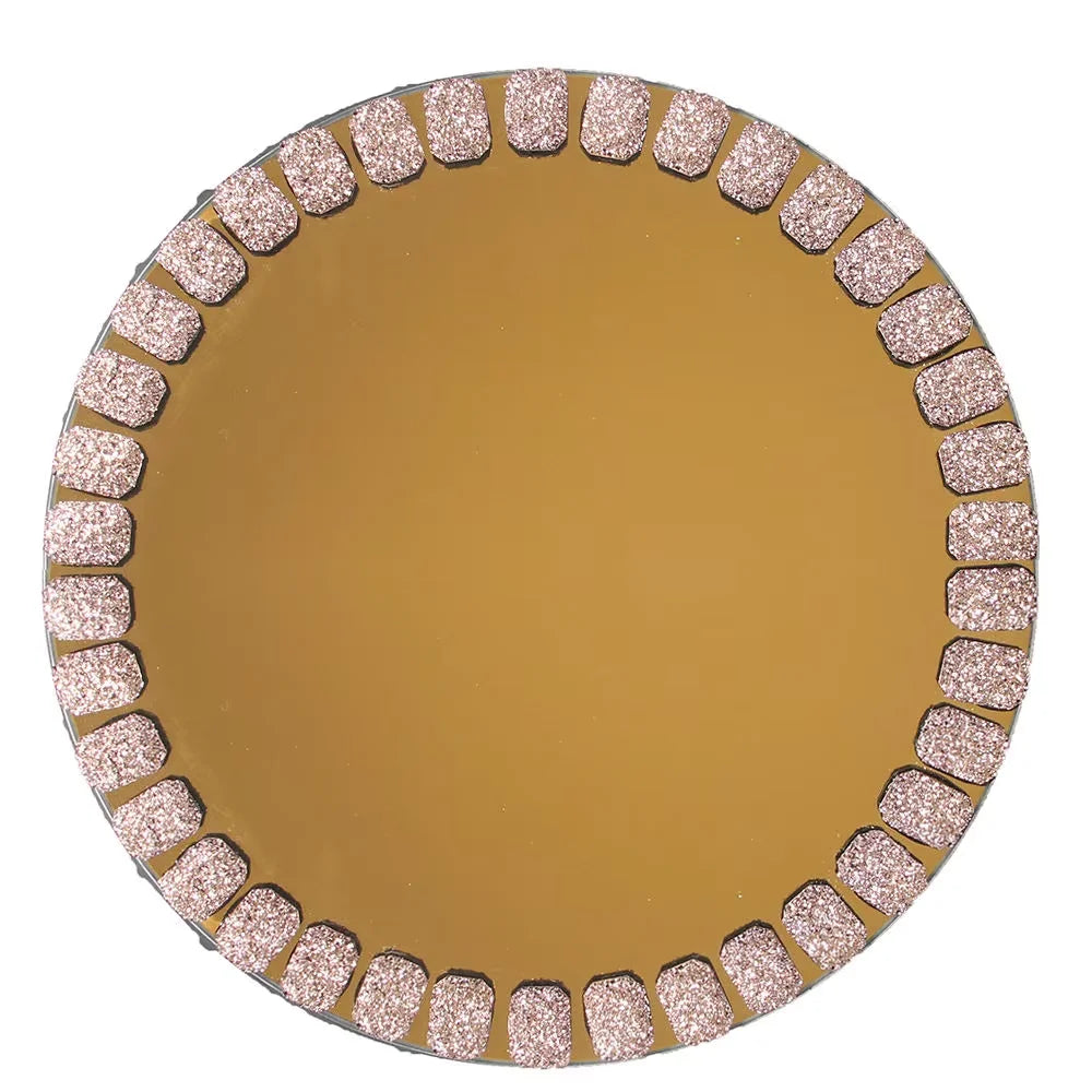 Wholesale Custom Logo Color Mirror Glass Charger Plates 13inch Gold Mirrored Pink Diamond Glass Chargers Plate Settings Rental