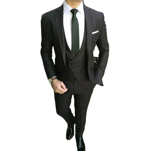 (Jacket+Pant+Vest) Pink With Black Lapel Suits for Men Custom Made Terno Slim Groom Custom 3 Piece Wedding Mens Suit Masculino