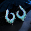 In Style Blue Green Zircon Micro Paved Symmetrical Drop Unique Earrings Stylish Costume Stud Earring Women Jewelry Accessories