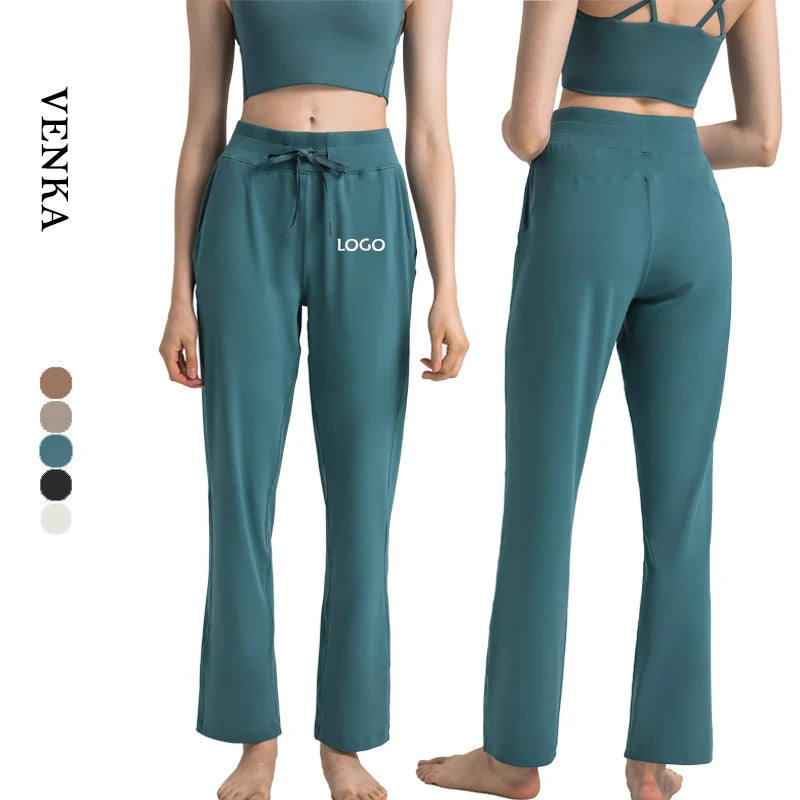 Women's High Waist Sweat Pants Leggings Drawstring Straight Tube Breathability Pockets for Fitness Gym Sports Casual Jogging