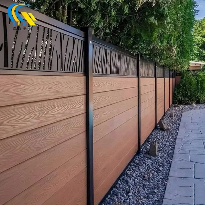Modern WPC Fence Kit Slatted Wood Plastic Composite Panels with Aluminum Posts for Outdoor Spaces