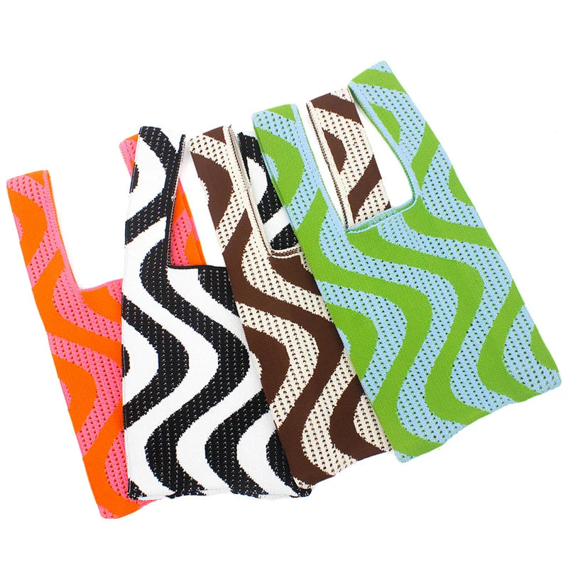 2023 New Korean Crochet Knitted Women's Handbag Durable Lightweight Foldable Lunch Shopping Bag Two Straps Portable for Girls