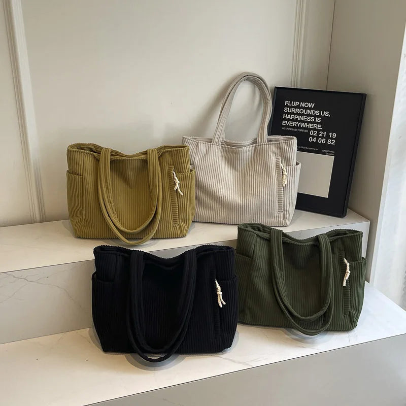 Wholesale Fashion Women Corduroy Tote Bag Hot Selling Corduroy Canvas Shoulder Bag for Girl
